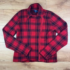 Women's Chaps By Ralph Lauren Red Check Zip Up Knit Jacket Top Size Large