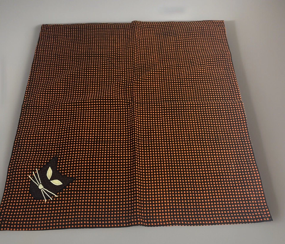 Halloween Black Cat Napkins Set Of 2 Orange & Black Checkered - Image 2 of 4