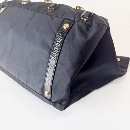 PRADA Black Tessuto Nylon Pietre Jeweled Tote Bag - Picture 11 of 16