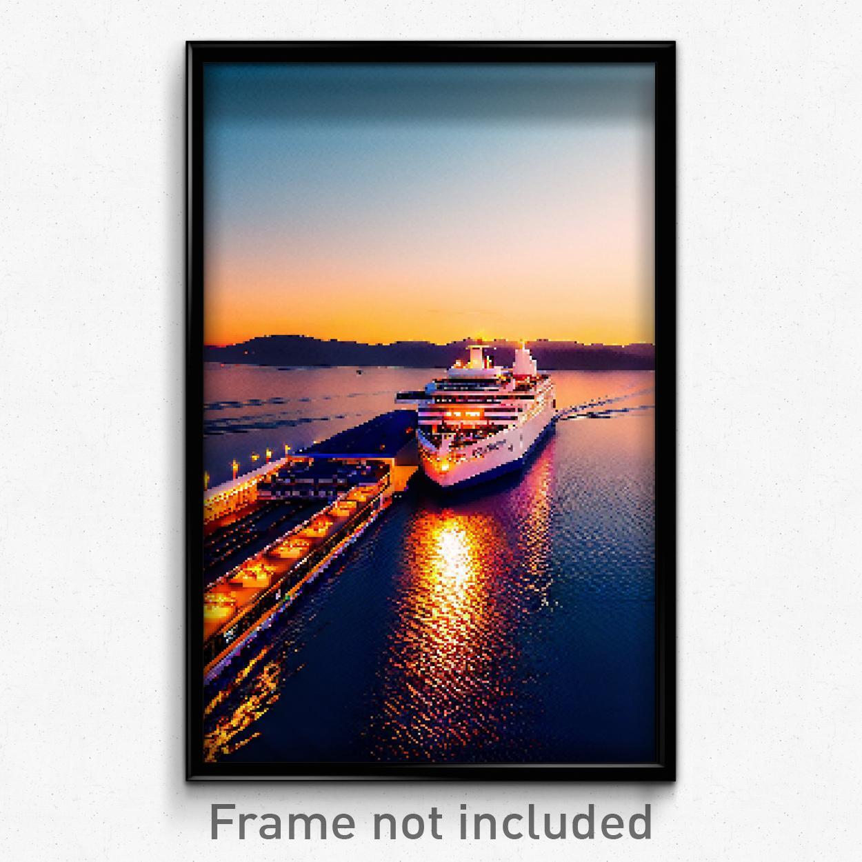 8-Bit Psychedelic Ferry Pixel Art Poster - Trippy Video Game Print