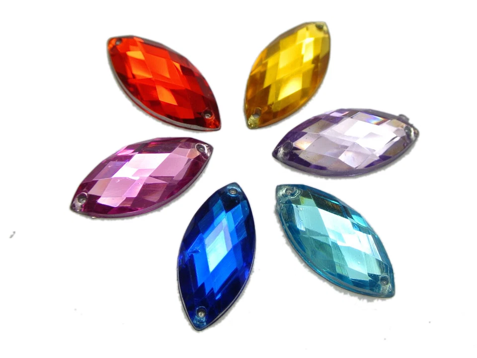 500 Botón de estrás acrílico con respaldo plano ojo de caballo costura 9X20 mm coser cuentas Foto 2 de 4