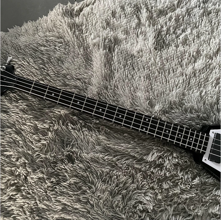 1981 4-strings Flying V Bass Guitar Black Bone Nut HH Pickups Chrome Hardware - Image 3 of 4