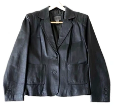 Women's Black Leather Jacket Coat by John Paul Richards Size 12