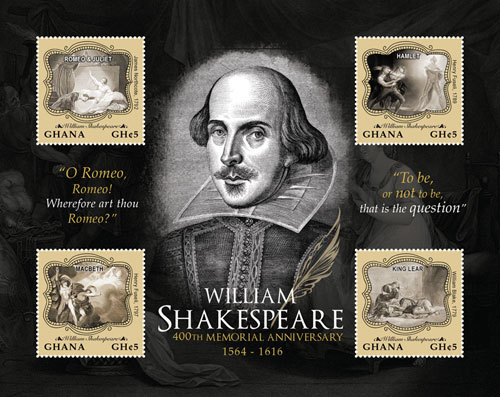 GHANA 2016 WILLIAM SHAKESPEARE 400TH MEMORIAL ANNIVERSARY SHEET OF 4 STAMPS MNH - Afbeelding 1 van 1