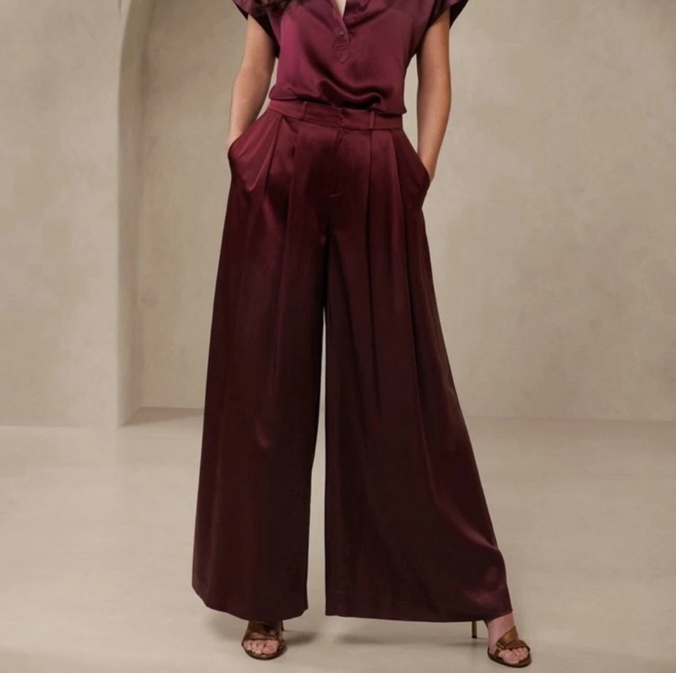 Pantalón de seda Belay Banana Republic 6 borgoña nuevo sin etiquetas