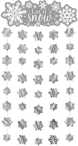 Glitter Snowflake Doorway Curtain,Winter Snowflakes Foil Doorway Curtain 77x39in - Picture 4 of 6