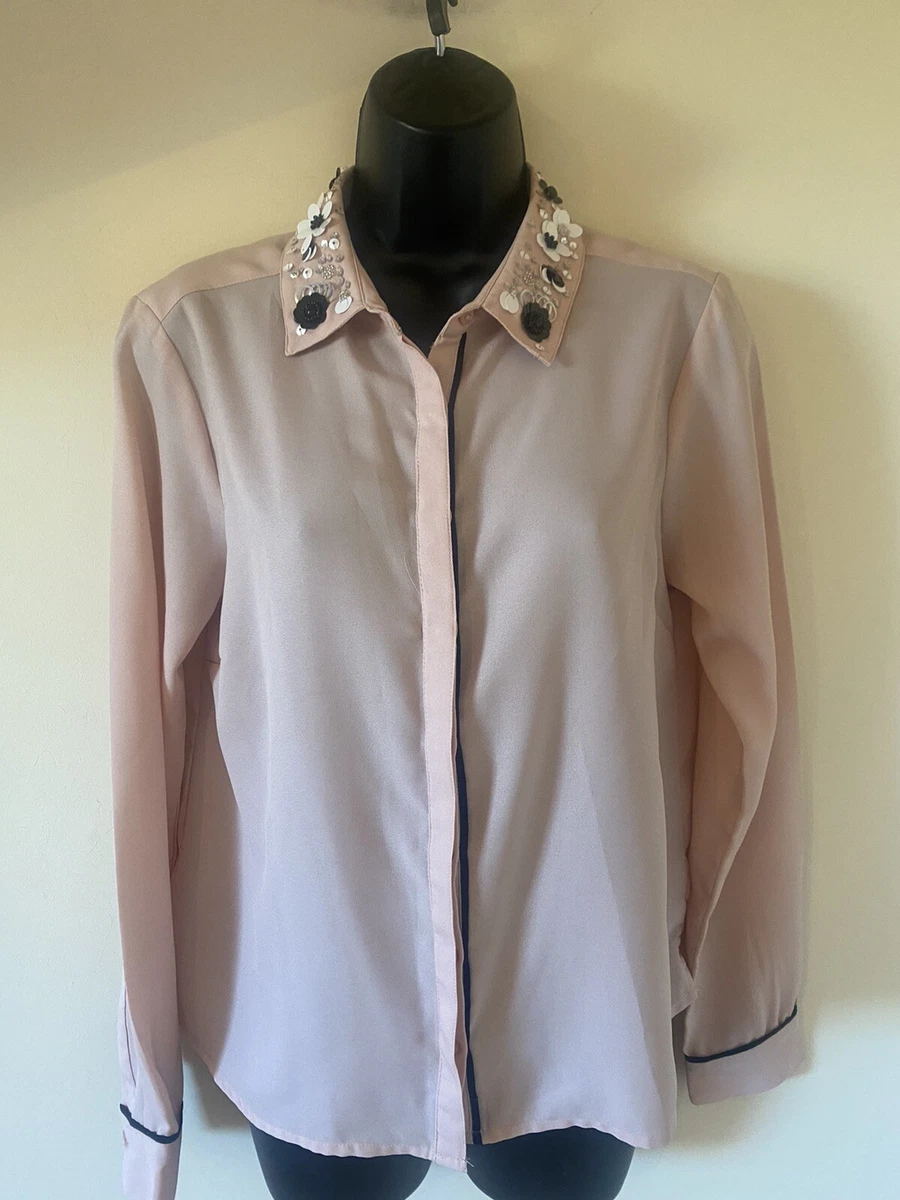 miss selfridge pink sequin collar blouse size 12 eBay
