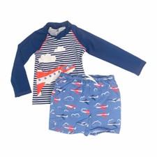 B06-Boden, 18-24M, l/s rash guard swim trunks Blue/Red/White Dog/Planes