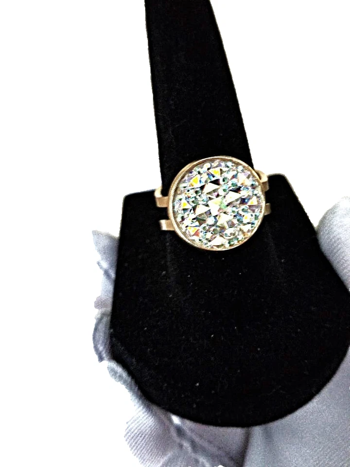 Druzy Ring White AB Druzy 14mm in 18-Karat Gold-Plated, Stainless-Steel Band - Изображение 3 из 4