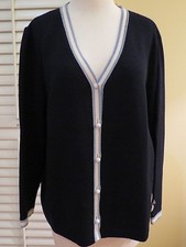 ST. JOHN SPORT BY MARIE GRAY NAVY STRIPE SANTANA KNIT WOOL CARDIGAN SWEATER XL