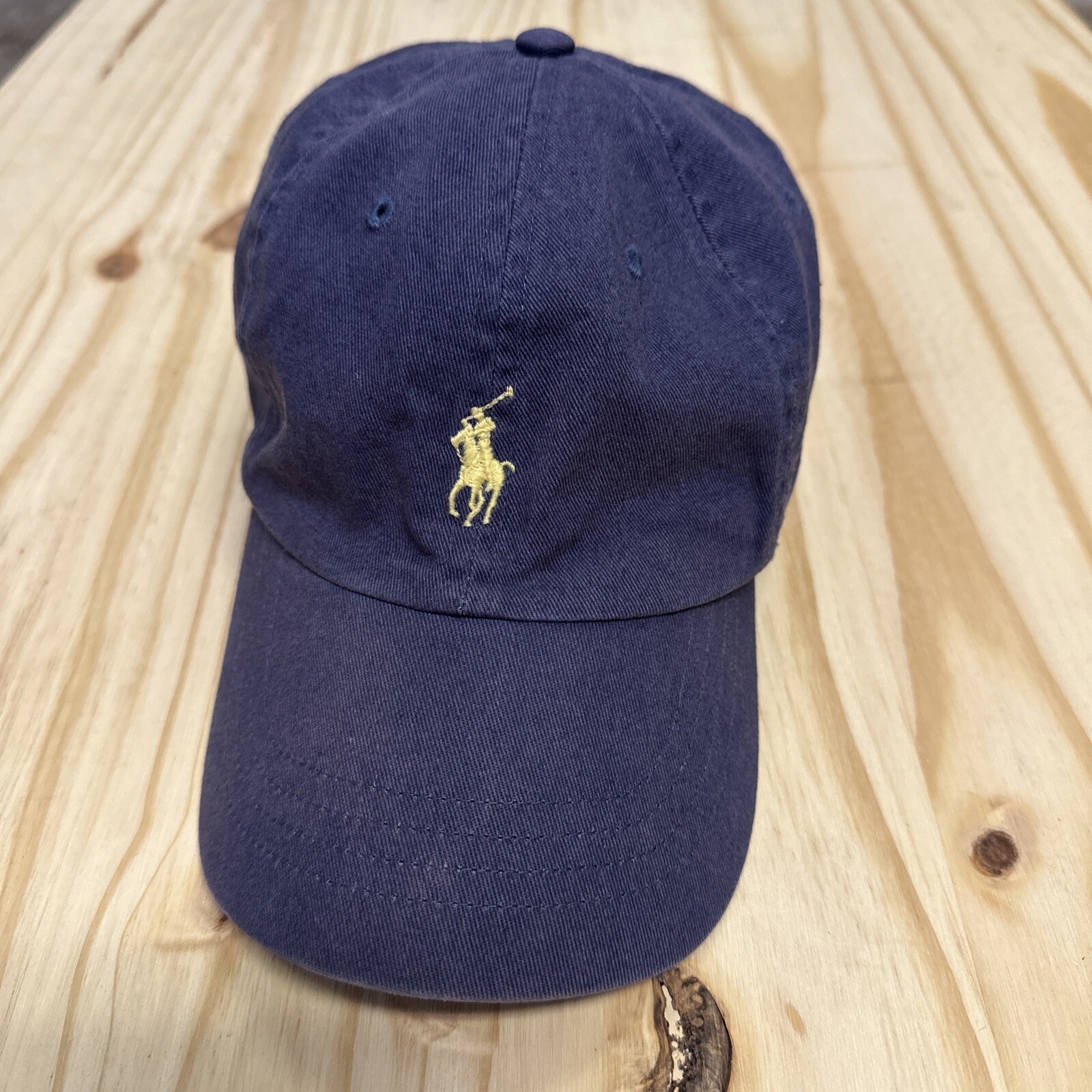 Polo Ralph Lauren Cappello Berretto Uomo Cinturino Pelle Schienale Blu Giallo Pony