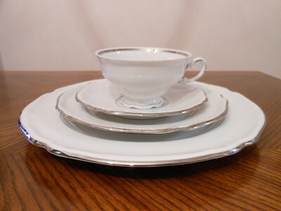Vtg HUTSCHENREUTHER ARZBERG Bavaria Germany EMPRESS PLATINUM 4 Piece Dinner Set