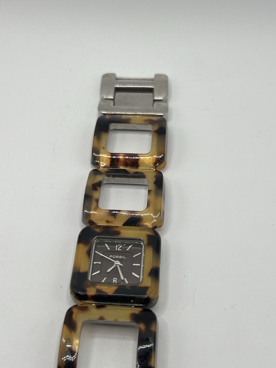Fossil Tortoise Brown Women’s Watch Square Face & Link Band ES 1759 Fossil Raquel Three-Hand Brown Leather Watch and Bracelet  main image 4