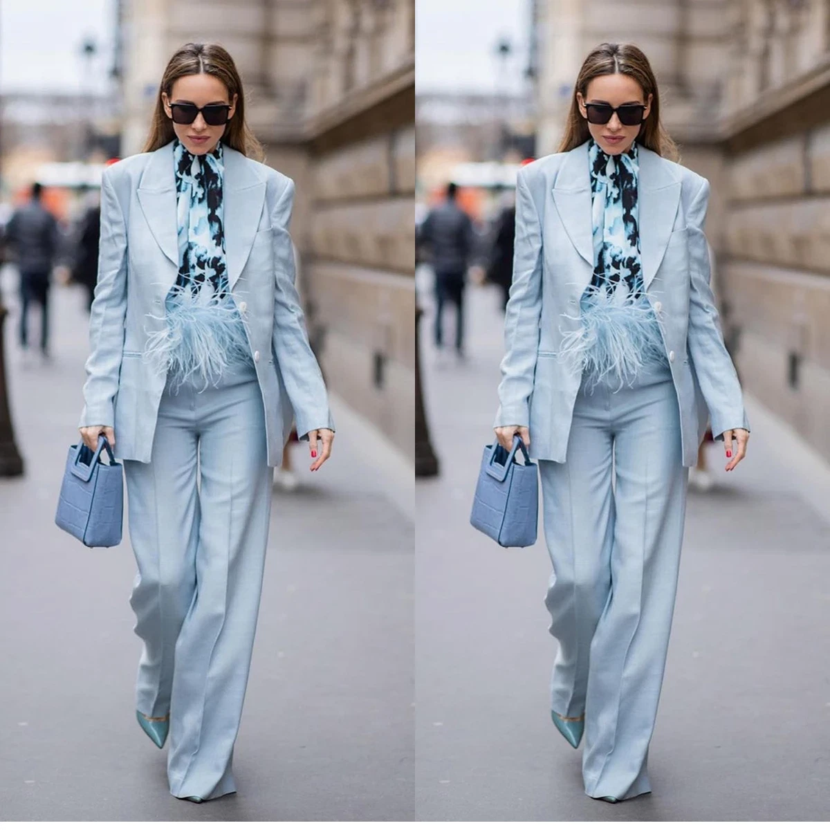 White Dress Shirt with Light Blue Dress Pants Outfits For Women (2