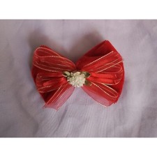 Vintage Red Gold Velvet Hair Bow Clip With Flower Accent