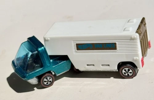 1970 WOW Mint Moving Van Aqua, White Trailer Original Redline HotWheels Cars