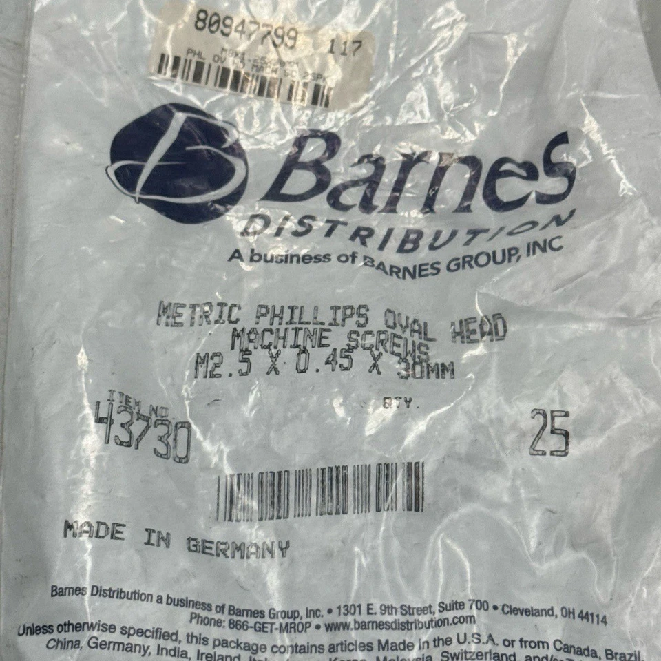 Tornillos para máquina de distribución Barnes M2,5x0,45x30 mm 43730 Phillips paquete de 25 Foto 4 de 4