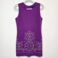 Banana Republic Ponte Knit Embroidered Dress Size 8 Purple Sleeveless Office