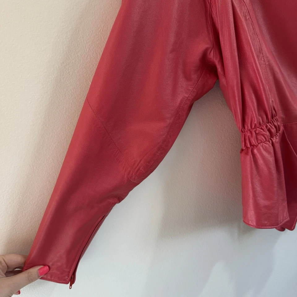 Chaqueta ajustada vintage años 80 Positano Pelle 100 % cuero M rosa Barbiecore Foto 4 de 4
