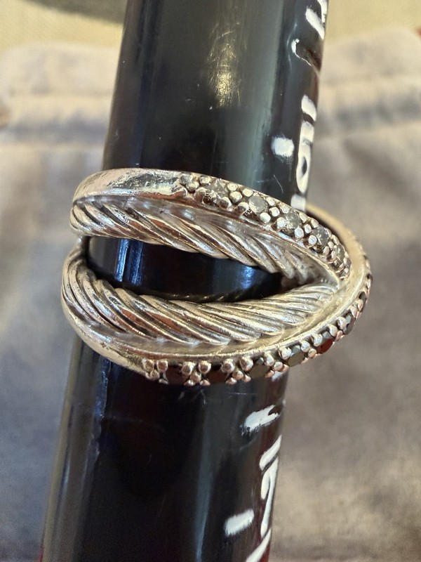 David Yurman 925 Sterling Silver Diamond Crossover Band Ring Size 6