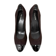Prada Brown Suede Cap Toe Pumps Classic Heels 40.5