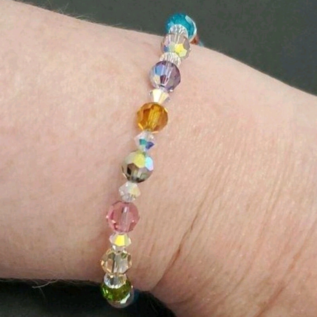 Sterling Silver Multi Colored Crystal Beaded Insp… - image 1