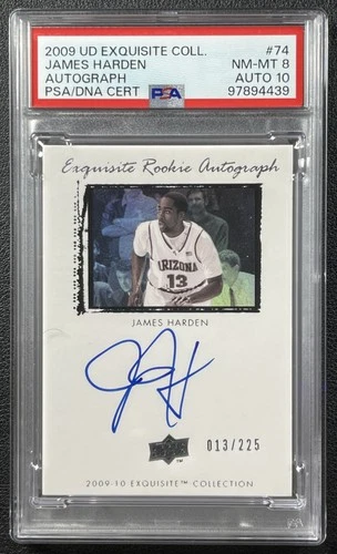 JERSEY # 13/225 JAMES HARDEN PSA 8 2009-10 UD EXQUISITE COLL #74 ROOKIE AUTO RC