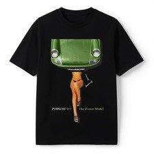 Porsche 911 S Vintage Green Car Dream Model Graphic Retro Style Black T-shirt