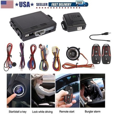 Car Keyless Entry Engine Start Alarm System Push Button Remote Starter Stop Kit