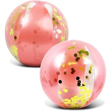 POZA Inflatable Beach Balls Set of 2 - Elegant Glitter Confetti Premium Floaters
