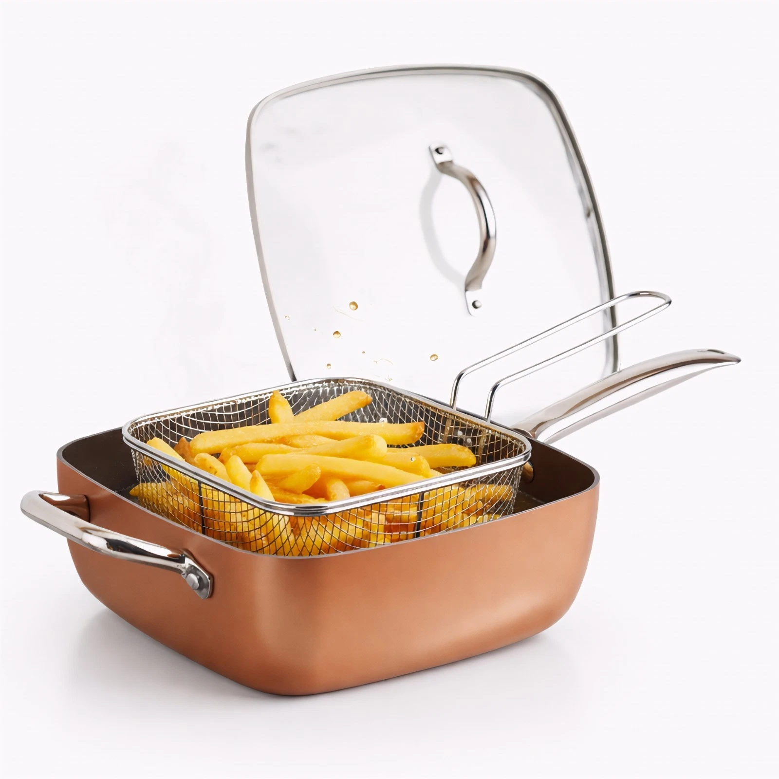 Premium Copper Ceramic Deep Square Pan Set – Non-Stick Multipurpose Cookware Kit