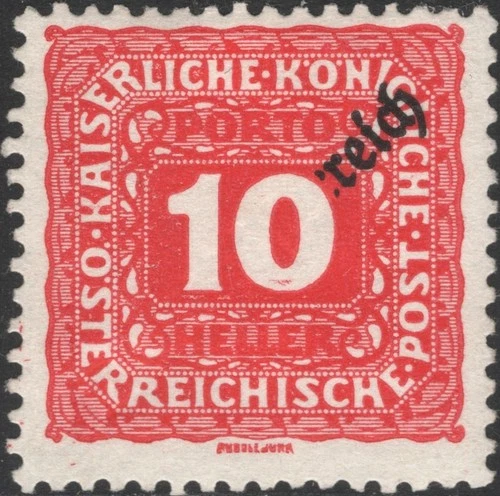Österreich 1918 Porto Nr. 65 Portomarke 10 Heller mit Teilaufdruck * BEFUND RR