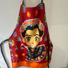 Frida Kahlo Bib Apron Red Floral Print Pocket Polyester One Size Machine Wash