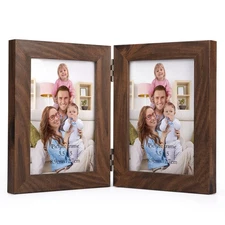 3.5x5 Double Picture Frame Brown with Clear Glass Display 5x3.5 Photo, Rustic...