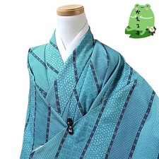 Rare Kaerutei Kimono Synthetic Fiber Washable Green Flower Large Size Japan