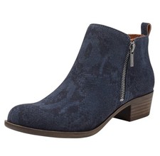 Botín al tobillo con cremallera Lucky Brand Basel botas de mezclilla oscura azul jaspe imitación serpiente