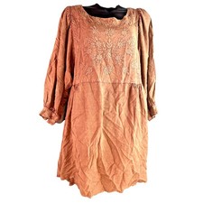 Solitaire Women's Size L Boho Tunic Dress Embroidered Floral Long Sleeve Rust