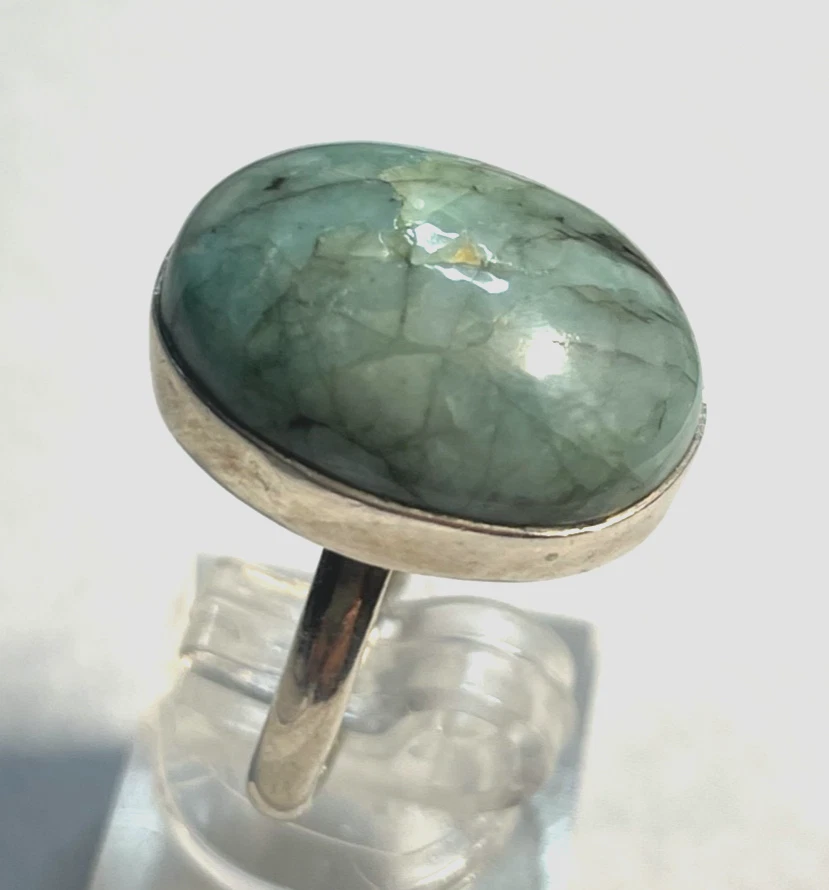 Solider 925 Silber Ring Amazonit Cabochon Besatz Handarbeit Ø 19 mm RG 60 gepfl. - Bild 3 von 4