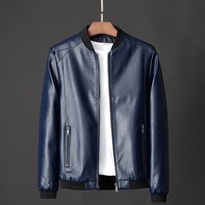 Men’s Lambskin Navy Blue Bomber Jacket Classic Slim Fit Motorcycle Style Jacket