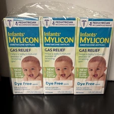 (3) Mylicon Infants Gas Relief Drops, Dye Free, 1.0 fl oz Exp 07/2026 SEALED