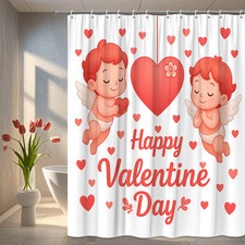 Valentine's Day Shower Curtain with Cute Angels and Hearts