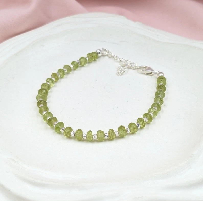 3-4MM Peridot & Silver Pyrite Faceted 2 Multi Gemstone Beads Women Bracelet 6-8" - Image 3 of 4