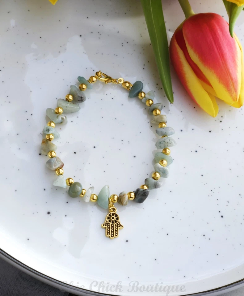 Hecho a mano ""Guardián Hamsa"" Dije de Mano de Fátima Piedra Natural Cristal Ágata India Foto 3 de 4