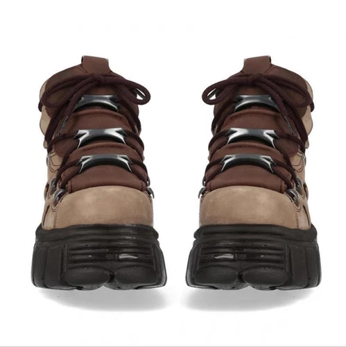 2025 Moda Nuevas Botas Rock Metálicas Botas de Plataforma Gris/Marrón Hombres/Mujeres UK3-UK - Imagen 22 de 46