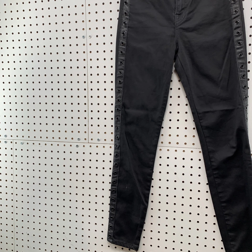 Pantalones de mezclilla negros ETIENNE MARCEL para mujer talla 26 elásticos ajustados agujeros perforados 25x28 Foto 3 de 4