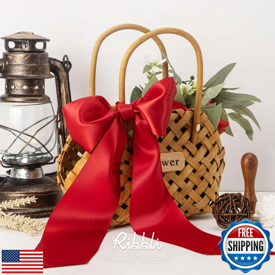 Ribbli Red Double Faced Satin Ribbon, 3” x Continuous 10 Yards,Use for Bows B - Image 2 of 4