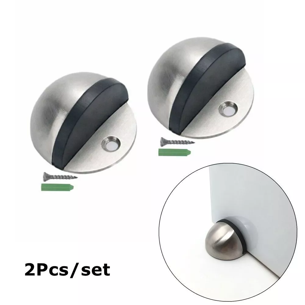 2Pcs Stainless Steel Door Stop Floor Mounted Door Stopper Chrome Rubber  Stops