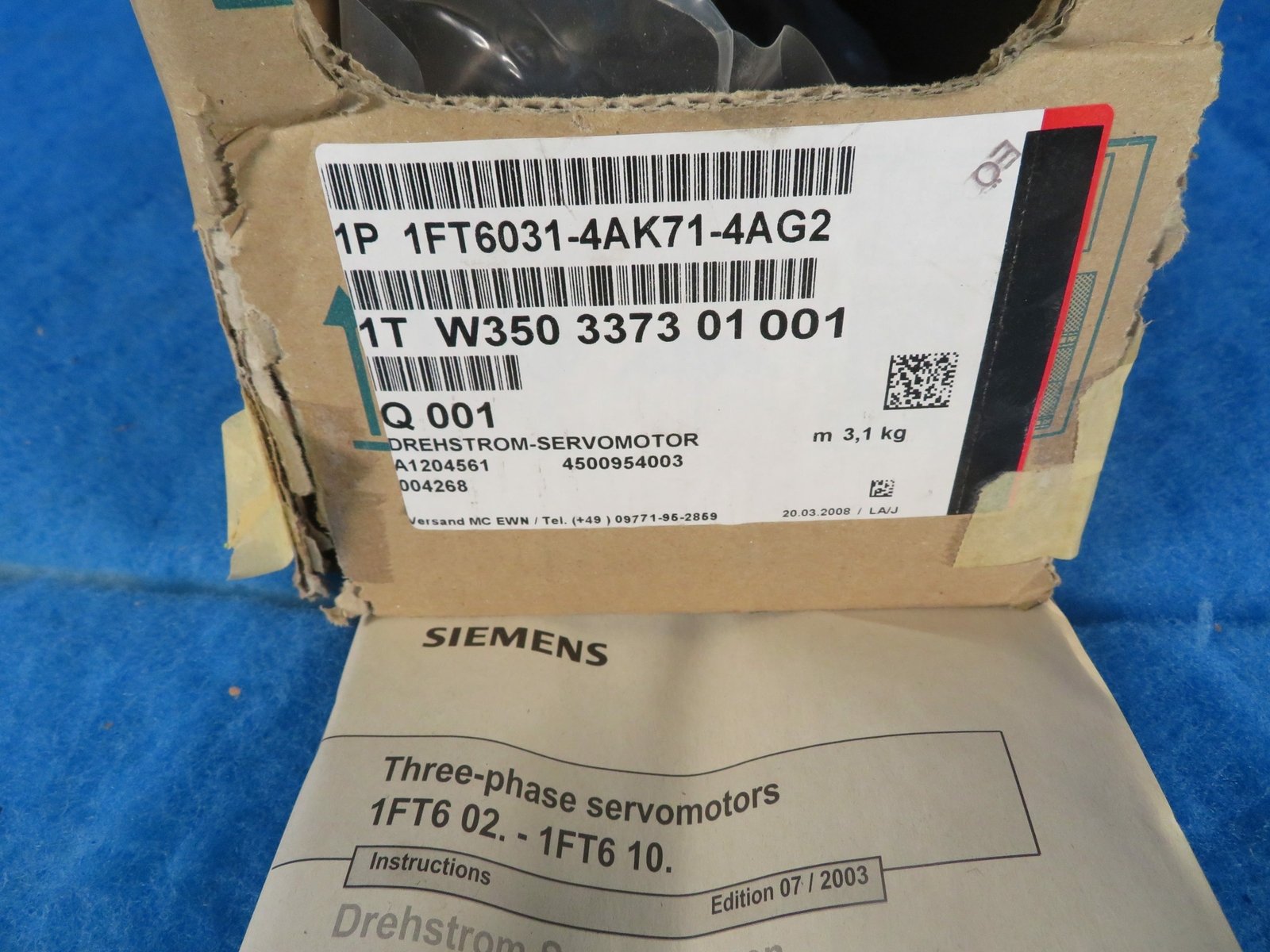 NOS SIEMENS BRUSHLESS SERVO MOTOR 1FT6031-4AK71-4AG2 2-4A 282V RPM 6000-9700 1YR