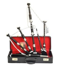 Scottish Great Highland Bagpipes With Black Finsh Full Silver Engraved  Case