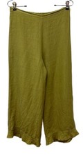 BRYN WALKER Green Linen Gauze Ruffle Hem Pants Lagenlook Size S